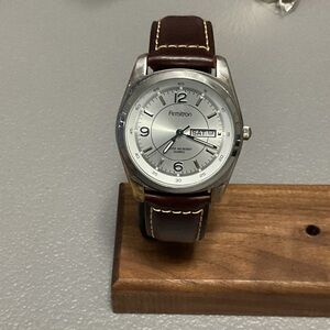 Armitron Silver Watch with Dark Brown Leather Band
